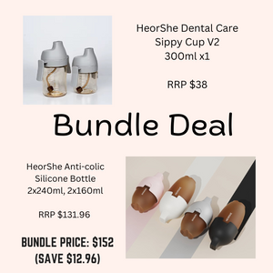 Bundle Deal: HeorShe Ultra Wideneck Silicone Bottle/HeorShe Dental Care Sippy V2