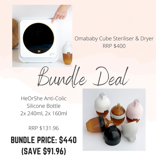 Bundle Deal: Omababy Cube Baby Steriliser & Dryer/HeOrShe Anti-colic Silicone Bottles